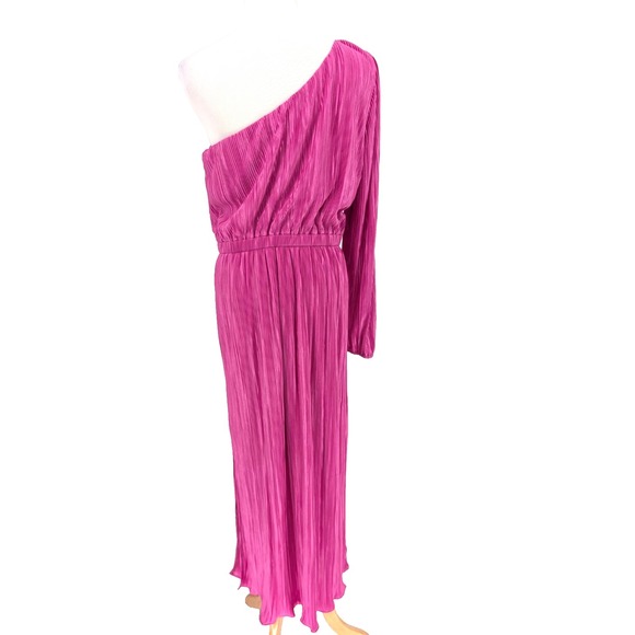 Petal & Pup Pontee Satin One Shoulder Pleated Midi Dress Orchid Pink Glam Large - Picture 2 of 12